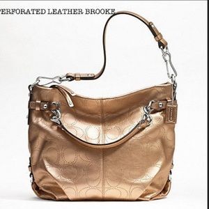 Coach 16908 Brooke Perforated Leather Metallic Gold Crossbody Hobo Bag
